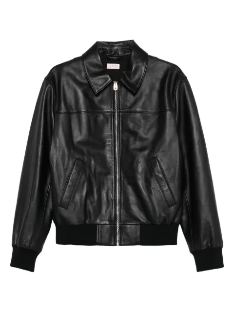 FURSAC zip-up leather shirt jacket Black FHPBL00119
