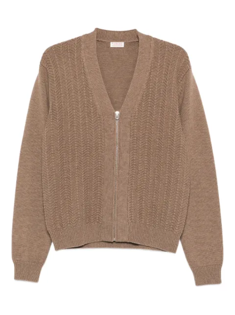 FURSAC V-neck zip-up cardigan Brown FHPPU00145