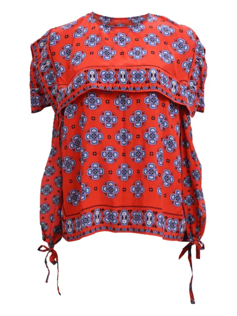 SANDRO Dalla cold-shoulder mosaic-print blouse Red TONPUHKCL468132W