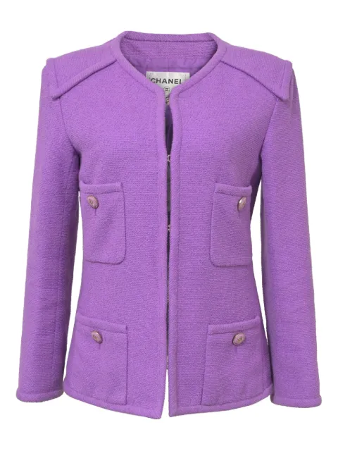 CHANEL Pre-Owned CC-button four-pocket tweed jacket Purple TONPUHKCL376742W