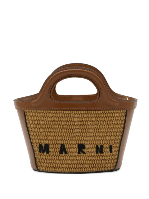 Marni Tropicalia micro bag in brown leather and raffia-effect fabric Brown BMMP0067Q0P386000M50