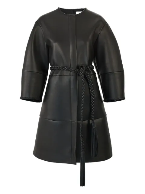 Carolina Herrera arc sleeve leather coat with braided belt Black R2614N602LEA