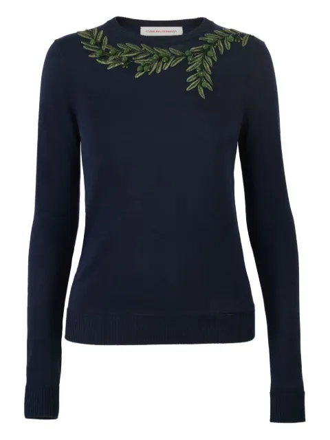 Carolina Herrera olive branch-embroidered sweater Blue R2612E201KSC