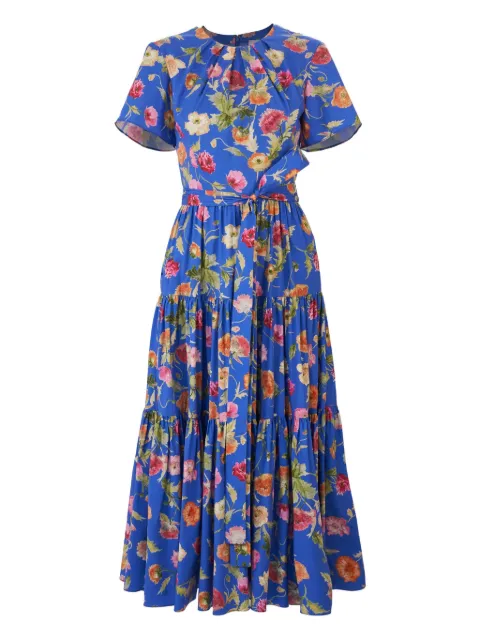 Carolina Herrera poppy-print tiered midi dress with sash Blue R2611N528PSR