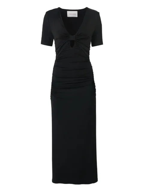 Carolina Herrera ruched jersey v-neck midi dress Black R2615N503JRS