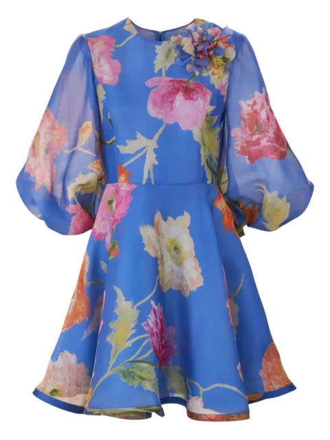 Carolina Herrera poppy-print organza mini dress Blue R2611E570PRG475