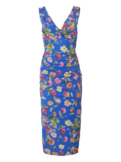 Carolina Herrera poppy-print gathered midi dress Blue R2611N565PSR