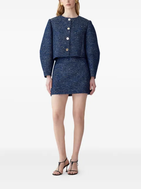 Carolina Herrera Arc-sleeve lurex tweed jacket Blue R2611N101LTW