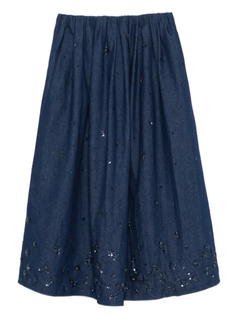 Maje embroidered denim midi skirt Blue MFPJU01564