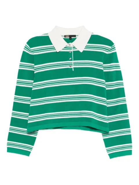 Maje cropped striped polo sweater Green MFPPU00995