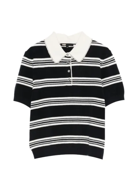 Maje striped polo with rhinestone collar Blue MFPPU01018