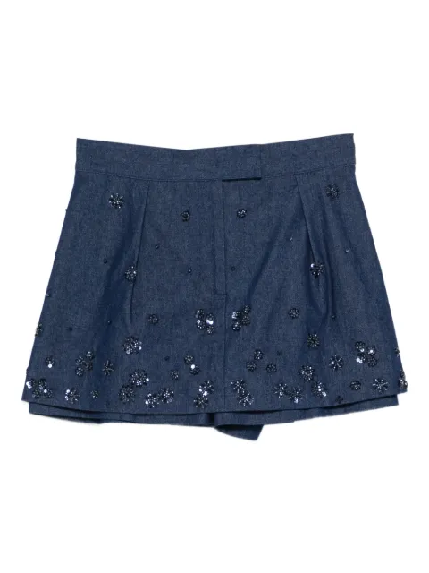 Maje layered effect embroidered denim skort Blue MFPSH00729