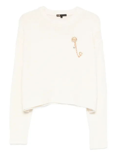 Maje jumper with floral brooch Neutrals MFPPU00964