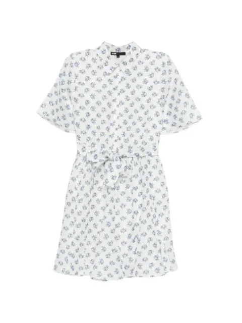 Maje short patterned linen-blend dress White MFPRO04748