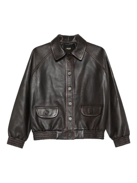 Maje cropped leather jacket Brown MFPBL00840