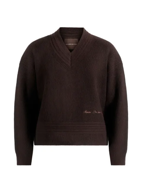 Manière De Voir Remi V-neck Signature knit jumper Brown MAN3438