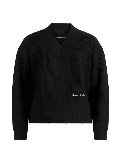 Manière De Voir Remi V-neck Signature knit jumper Black MAN3438