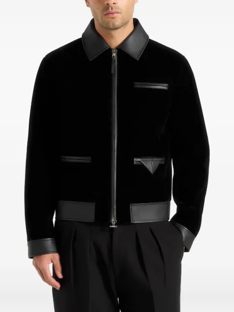 Manière De Voir Tony velvet & leather contrast jacket Black MAN3509
