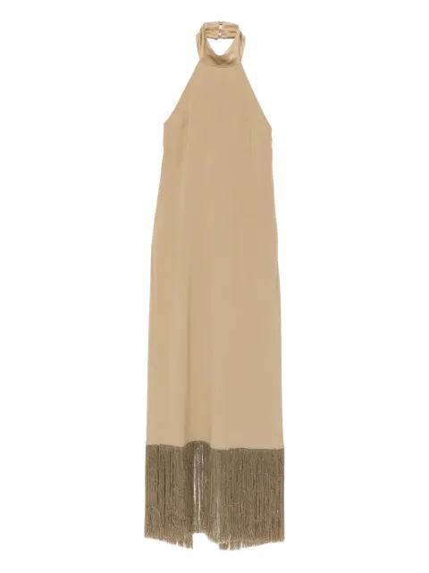 Taller Marmo fringed-trim halterneck maxi dress Neutrals TMPS2616810