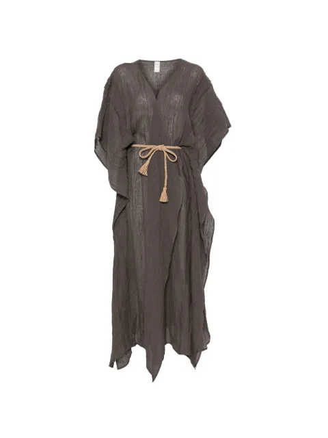 120% Lino belted kaftan maxi dress Grey 33BLIW4PLS000G486702