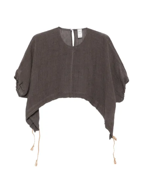 120% Lino asymmetric tassel-detail blouse Brown 33BLIW1PLE000G486700