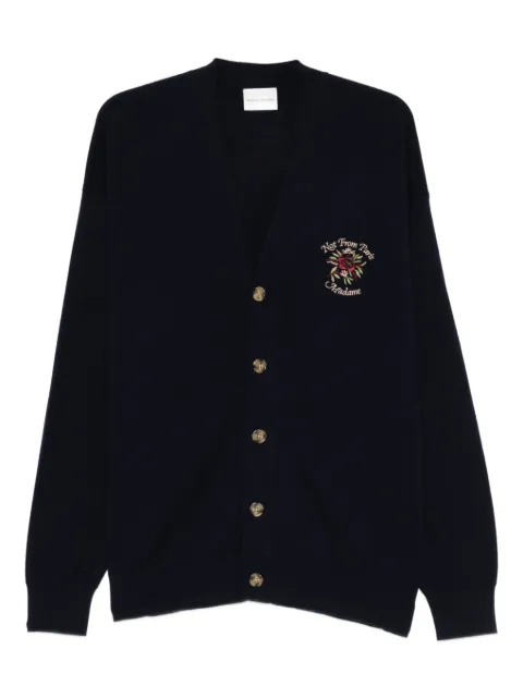 Drôle De Monsieur rose-embroidery button-up cardigan Blue ICA166
