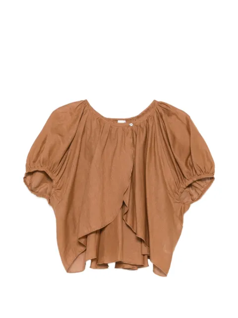 120% Lino puff-sleeve gathered blouse Brown 33BLIW1PLF000G494700