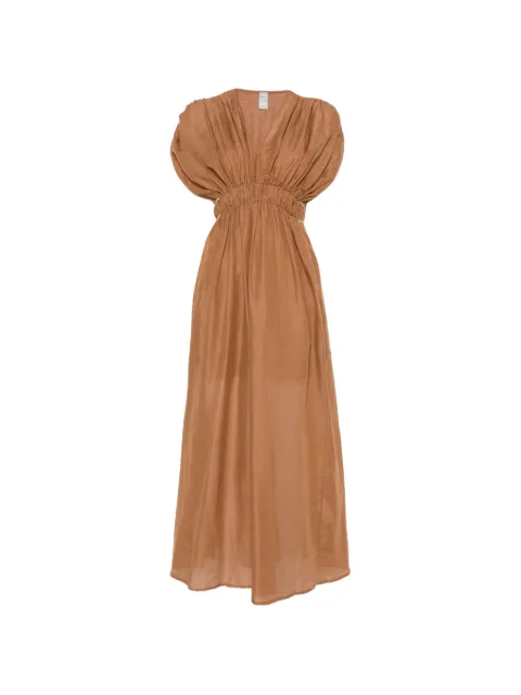 120% Lino gathered V-neck maxi dress Brown 33BLIW4PLQ000G494700