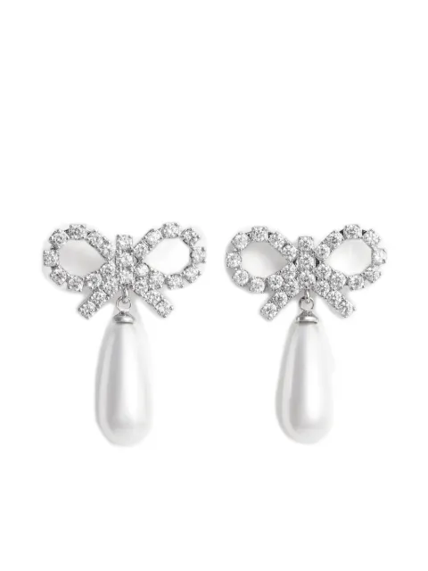 Self-Portrait bow pearl-embellishment earrings Silver RS26631EP