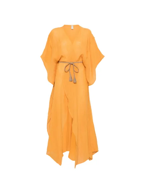 120% Lino tassel-detail belted maxi dress Orange 33BLIW4PLS000G486702