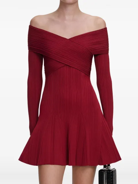 Self-Portrait ribbed-knit mini dress Red RS26011SABU
