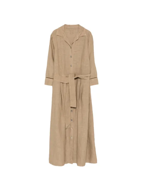 120% Lino belted ladder-stitch midi dress Brown 33ALIW4PKG000F753000
