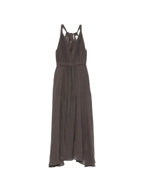 120% Lino halterneck pleated maxi dress Brown 33BLIW4PLI000G486702