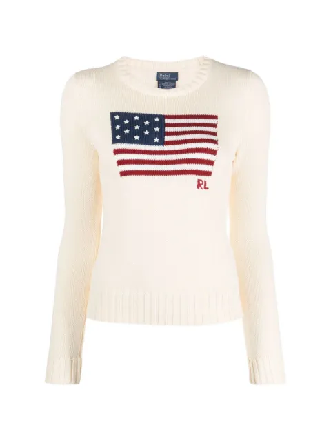 Polo Ralph Lauren flag-graphic crewneck sweater Neutrals 211896939002