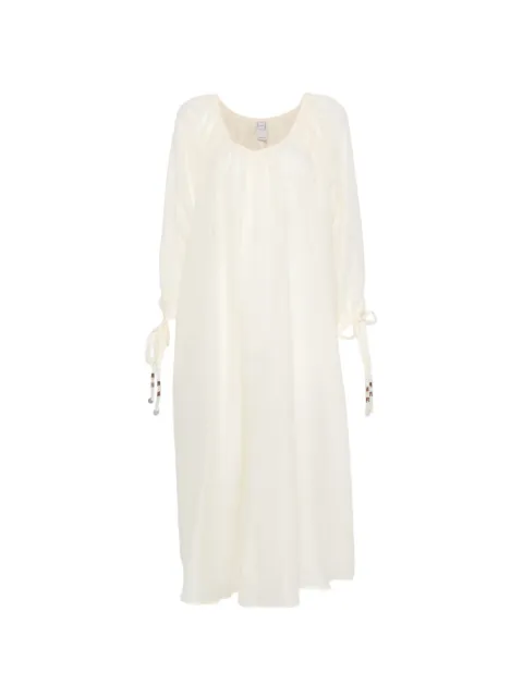 120% Lino bead-embellished tie-cuff maxi dress Neutrals 33BLIW4PLO000G494702