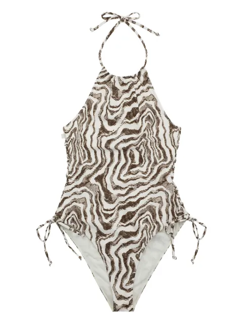 GANNI patterned tieband swimsuit White A4694