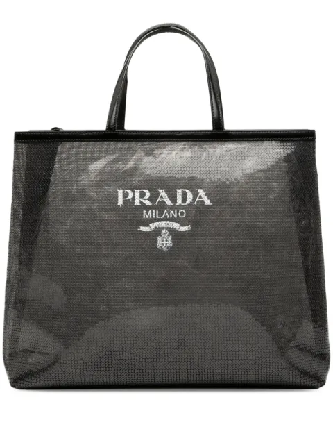 Prada Pre-Owned 2013-2025 Large Sequined Mesh Logo tote bag Black JZ5Y78ZB91LY3S28