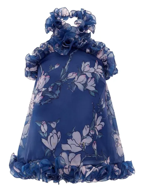 Leo Lin Michelle ruffled halter-neck maxi dress Blue LLRE26046