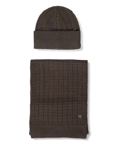 Joop! ribbed logo-plaque scarf and beanie hat set Brown 30048148