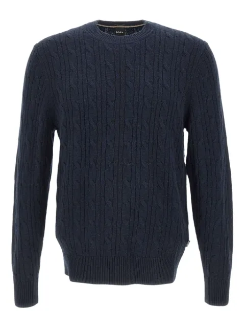 BOSS cable knit crew neck sweater Blue 50549975404