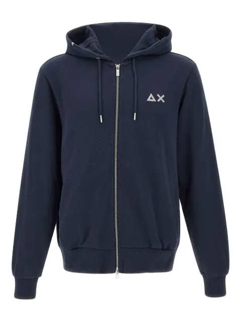 Sun68 zip-up chest-logo cotton hoodie Blue F3410107