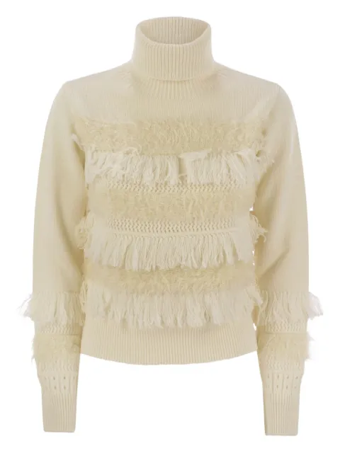Vanisè fringed turtleneck sweater Neutrals V38531BURRO