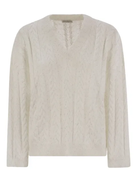 Brunello Cucinelli dazzling sequin-braided sweater White MDV798102CJ159