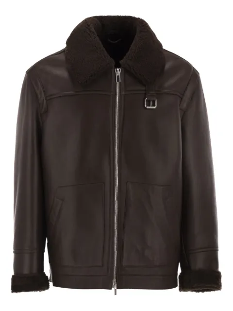 PT Torino shearling-trim leather jacket Brown TL2PAV020LTC22PE