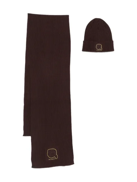 Karl Lagerfeld ribbed beanie scarf Brown 8057000561309