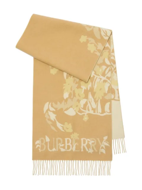 Burberry wide floral EDK cashmere scarf Neutrals 8120047