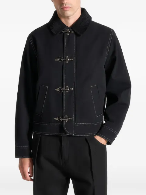 Manière De Voir Nino clasp detail contrast stitch gabardine jacket Black MAN3205