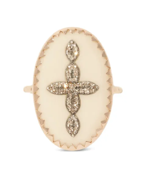 Pascale Monvoisin Bowie diamond cross oval ring Gold BABOW3BLDIAM