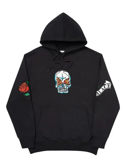 Palace rose-embroidered hoodie Black P0059