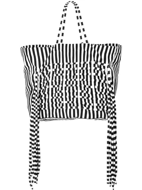 Ioana Ciolacu striped fringed tote bag White IC26BG01